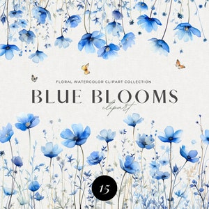 Watercolor Flower Clipart, Floral Clipart, Wildflowers floral clipart, Floral border set, Meadow Flowers png, Blue flowers, Digital clipart