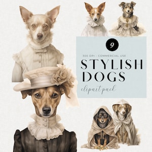 Stylish Dogs Clipart Bundle, Transparent PNG, Weird Clip Art, Junk Journal Pets, Junk Journal Dogs, Premade Clipart, Quirky Dogs, Cute Pets