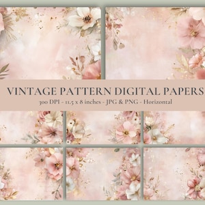 Junk Journal Floral Papers, Vintage Papers, Printable Paper, Shabby, Collage Sheets, Vintage Ephemera, Digital Kit, Vintage, Printable