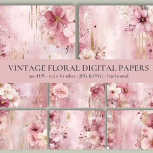 Junk Journal Floral Papers, Vintage Papers, Printable Paper, Shabby, Collage Sheets, Vintage Ephemera, Digital Kit, Vintage, Printable