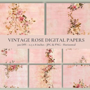 Junk Journal Pink Rose Papers, Vintage Papers, Printable Paper, Shabby, Collage Sheets, Vintage Ephemera, Digital Kit, Vintage, Printable