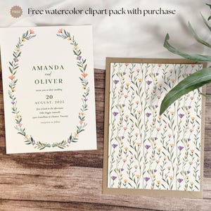 Wildflower Wedding Invitation Template, Wedding Invitation, Printable Wedding Invitation, Watercolor Floral Invitation, Floral Wreath