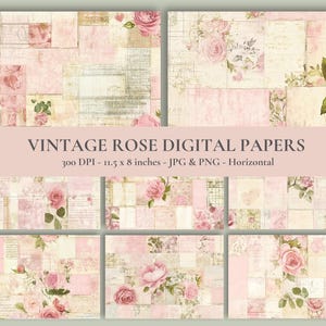 Junk Journal Rose Papers, Vintage Papers, Printable Paper, Shabby, Collage Sheets, Vintage Ephemera, Digital Kit, Vintage, Printable