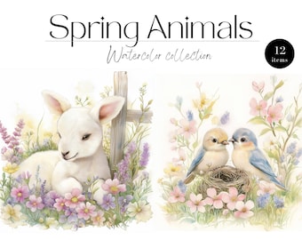 Watercolor Spring Clipart, Printable Watercolor Clipart, Digital Download, Junk Journals, Watercolor Clipart, Spring Clipart, Spring PNG