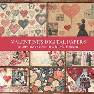 Junk Journal Valentine&#39;s Papers, Vintage Papers, Printable Paper, Shabby, Collage Sheets, Vintage Ephemera, Digital Kit, Vintage, Printable