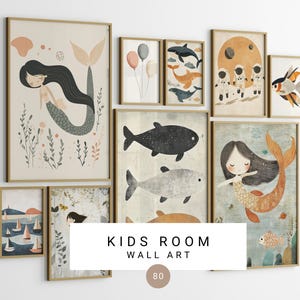 Kids Room Wall Art Prints - 80 Nursery Wall Prints - Colorful Nursery Decor - Calm Vintage Baby Posters set - Gallery wall - Printable Art