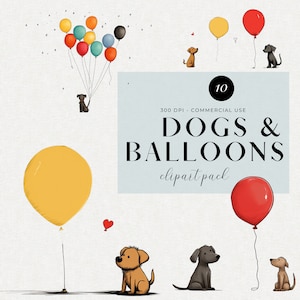 Balloon Dogs Clipart Bundle, Transparent PNG, Weird Clip Art, Junk Journal Pets, Junk Journal Dogs, Premade Clipart, Quirky Dogs, Cute Pets