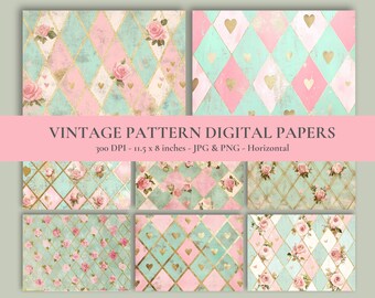 Junk Journal Valentines Papers, Vintage Papers, Afdrukbaar papier, Shabby, Collagevellen, Vintage Ephemera, Digitale Kit, Vintage, Afdrukbaar, Afdrukbaar papier, Vintage