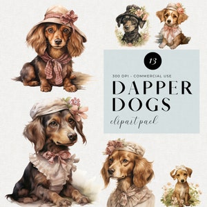 Dapper Dogs Clipart Bundle, Transparent PNG, Weird Clip Art, Junk Journal Pets, Junk Journal Dogs, Premade Clipart, Quirky Dogs, Cute Pets