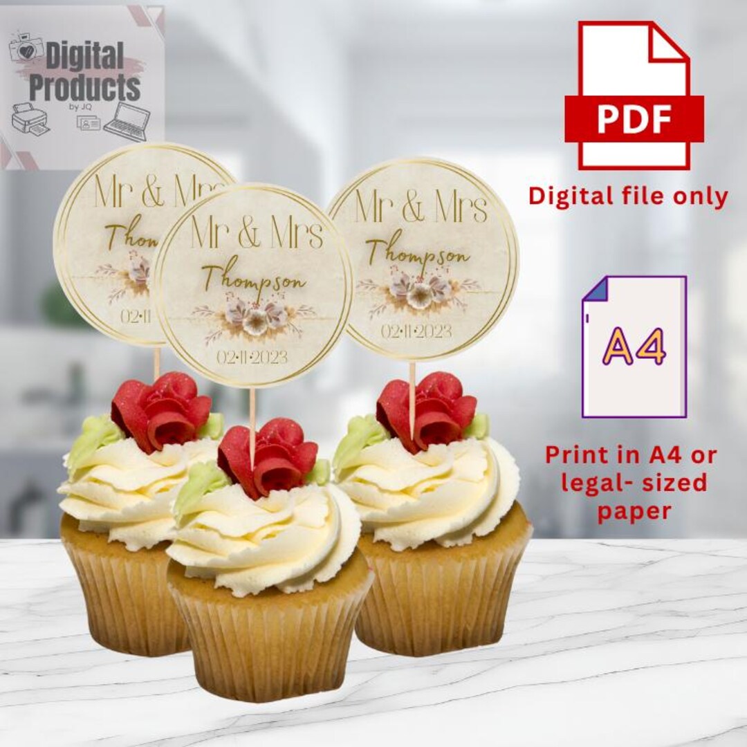 Wedding Cupcake Toppers,personalized Printable Cupcake Toppers, Favor ...