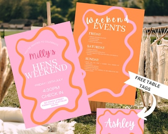 Digital Hens Night - Pink & Orange Bachelorette Bash