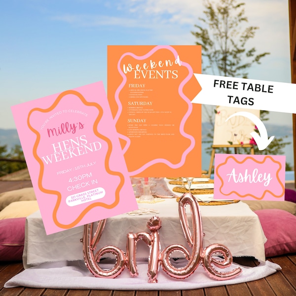 Hens, Pink & Orange - Digital Bachelorette Invitation