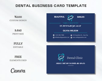 Business Cards Dental Clinic - Dental Practice Branding -  Editable and Printable Card - Dental Template - Dentist Social Media Marketing