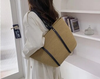 Stroh Tasche Korb Typ Handgewebte Tasche Große Kapazität Damen