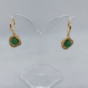 Klara earrings with green aventurine pearls surrounded by sparkling zirconia, handmade jewelry, gift for her