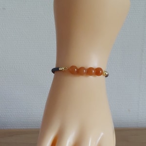Adjustable bracelet, slider bracelet made of nylon twisted cord in gold with four 8 mm aventurine beads, gemstone, handmade jewelry