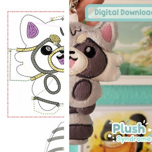 ITH Machine Embroidery Plush Keychain Pattern - Raccoon | Downloadable Embroidery Machine Pattern File