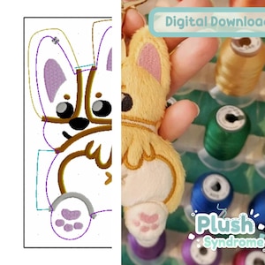 ITH Machine Embroidery Plush Keychain Pattern - Corgi | Downloadable Embroidery Machine Pattern File