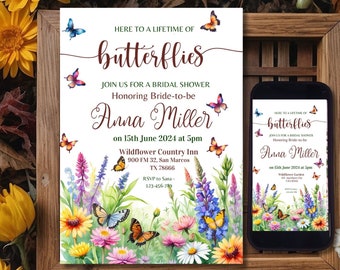 Lifetime of Butterflies Bridal Shower Invite,Wildflower Bridal Shower, Butterfly Bridal shower invitation,Colourful Floral Bridal Shower