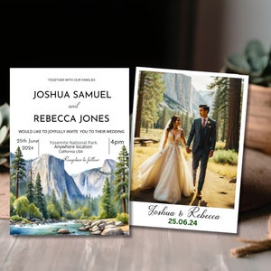 Yosemite Valley Destination Wedding Invitation Suite,Bride veil Falls,Yosemite Wedding Invitation,Yosemite Elopement Invitation