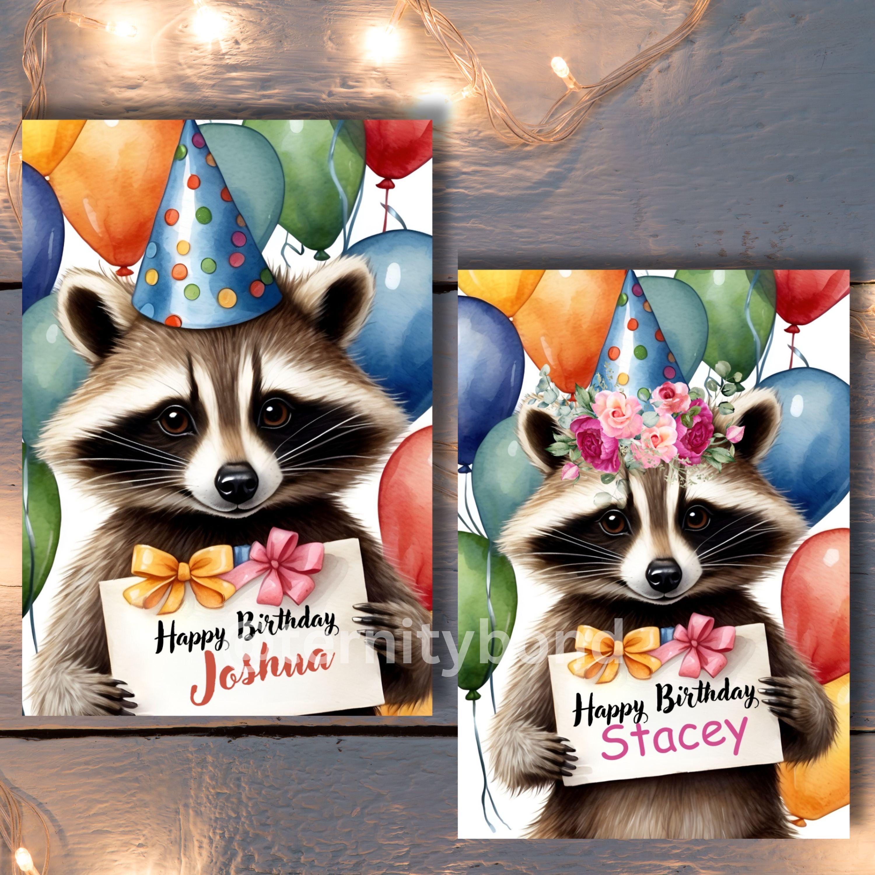 Printable Raccoon Birthday Card,cute Animals Birthday Card, Digital ...