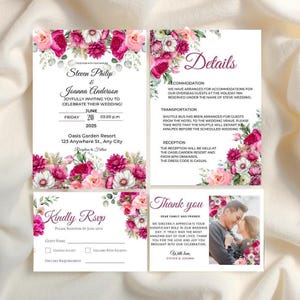 Rosa Blumen Hochzeitseinladung,Blush Rosa Fuchsia Hochzeit einladen Bündel, Hot Pink Hochzeitseinladung Vorlage,Magenta Rosa Floral