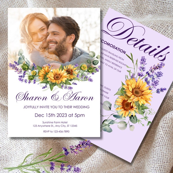 Lavender Sunflower Wedding Invitation Etsy
