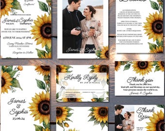 Rustic Sunflower Wedding Invitation Set (Digital Download)