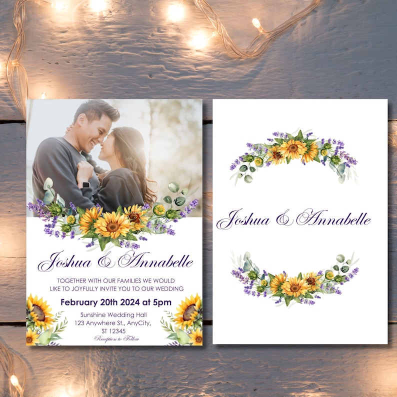 Sunflower and Lavender Wedding Invitation,printable Wedding Invitation