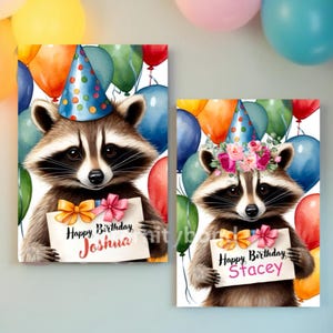 Carte d'anniversaire imprimable raton laveur, carte d'anniversaire animaux mignons, carte d'anniversaire en téléchargement numérique, carte d'anniversaire imprimable