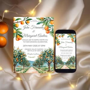 Sommerliche Hochzeitseinladung Orange, Elegante Boho Zitrus Hochzeitseinladung,Orangenhain Hochzeitseinladung,Toskanische Hochzeit