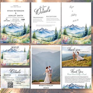 Mountain Wedding Invitation Bundle: Pine Forest & Wildflower Scenery
