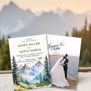 Druckbare Hochzeitseinladung Vorlage Set, See Berge Hochzeitseinladung, Waldkiefernhochzeit einladen Bündel, rustikale Hochzeitseinladung