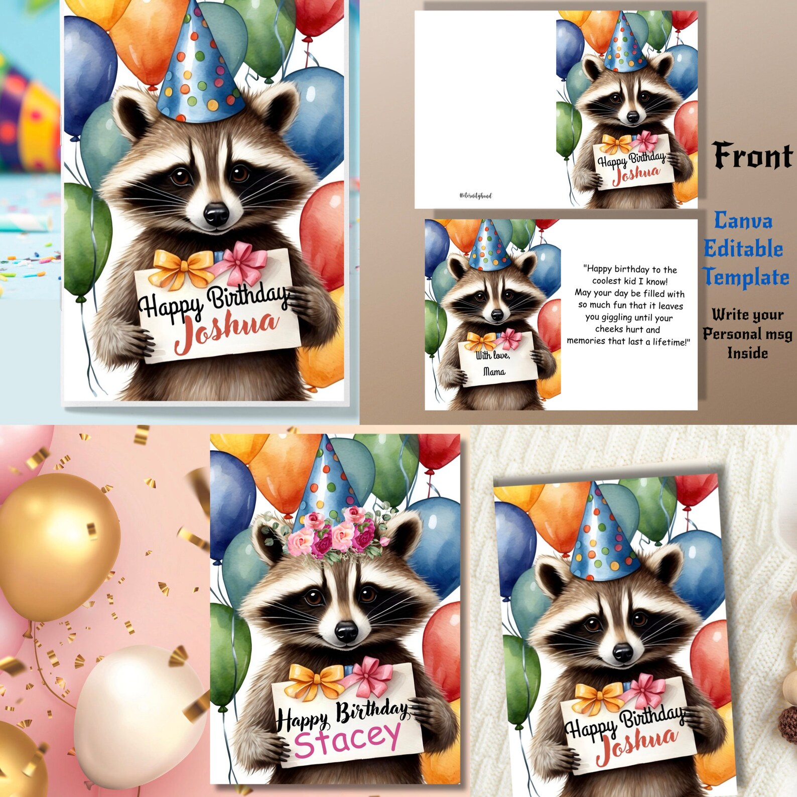 Printable Raccoon Birthday Card,cute Animals Birthday Card, Digital ...