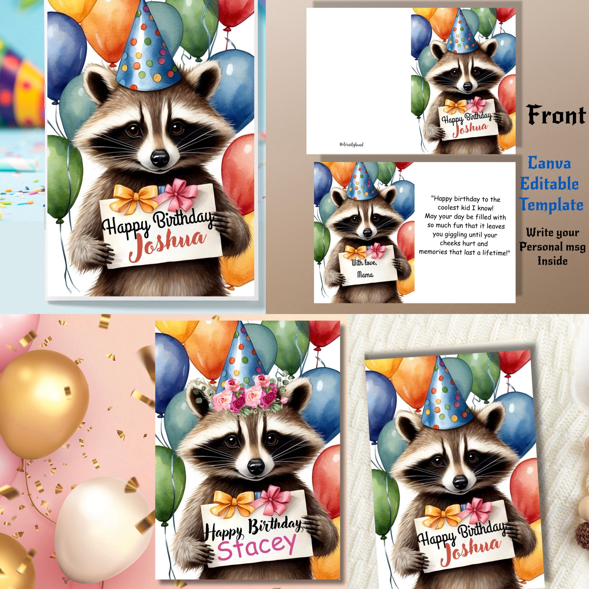 Printable Raccoon Birthday Card,cute Animals Birthday Card, Digital