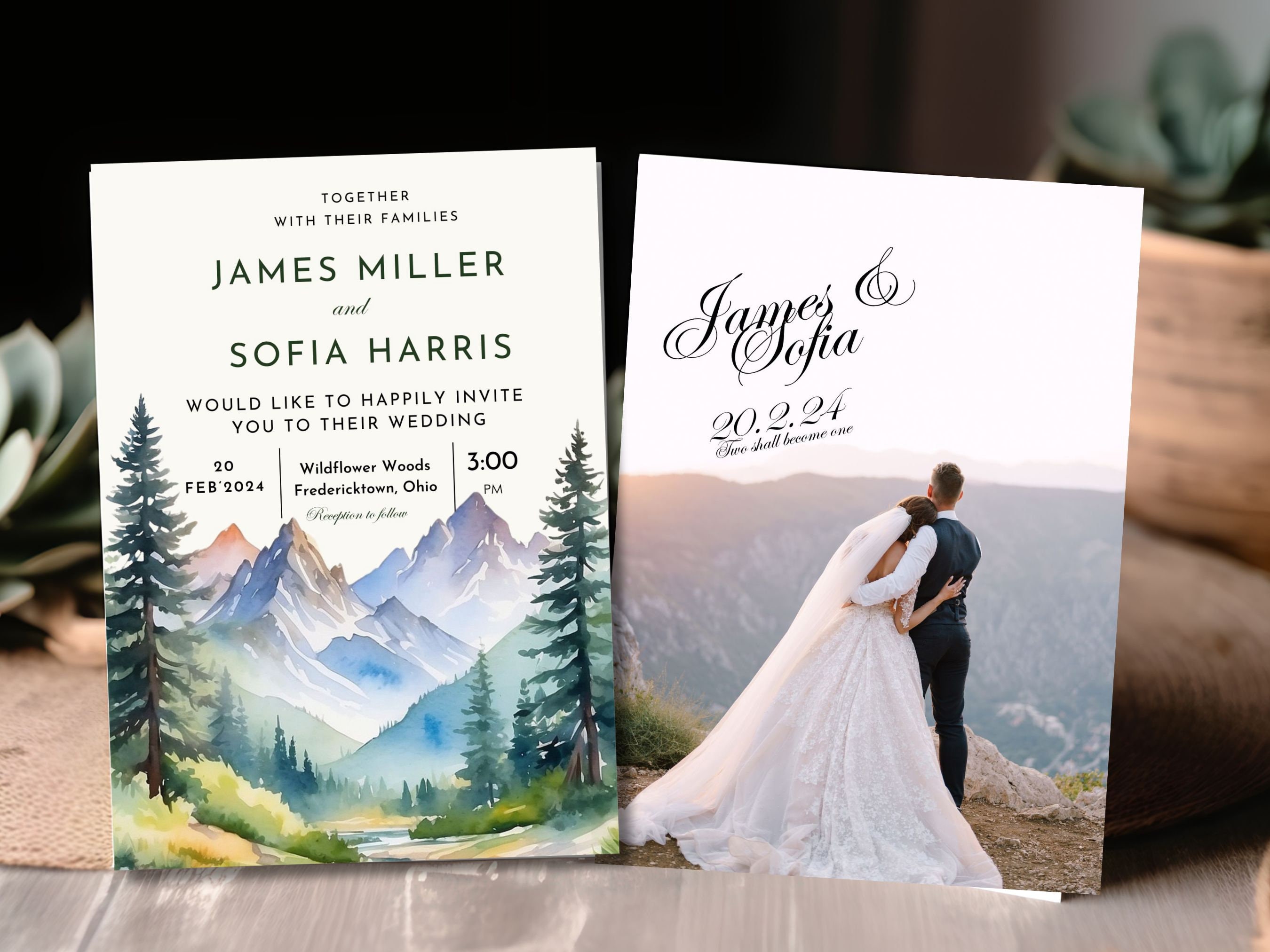 Printable Mountain Wedding Invitation Template Set,lake Mountains ...