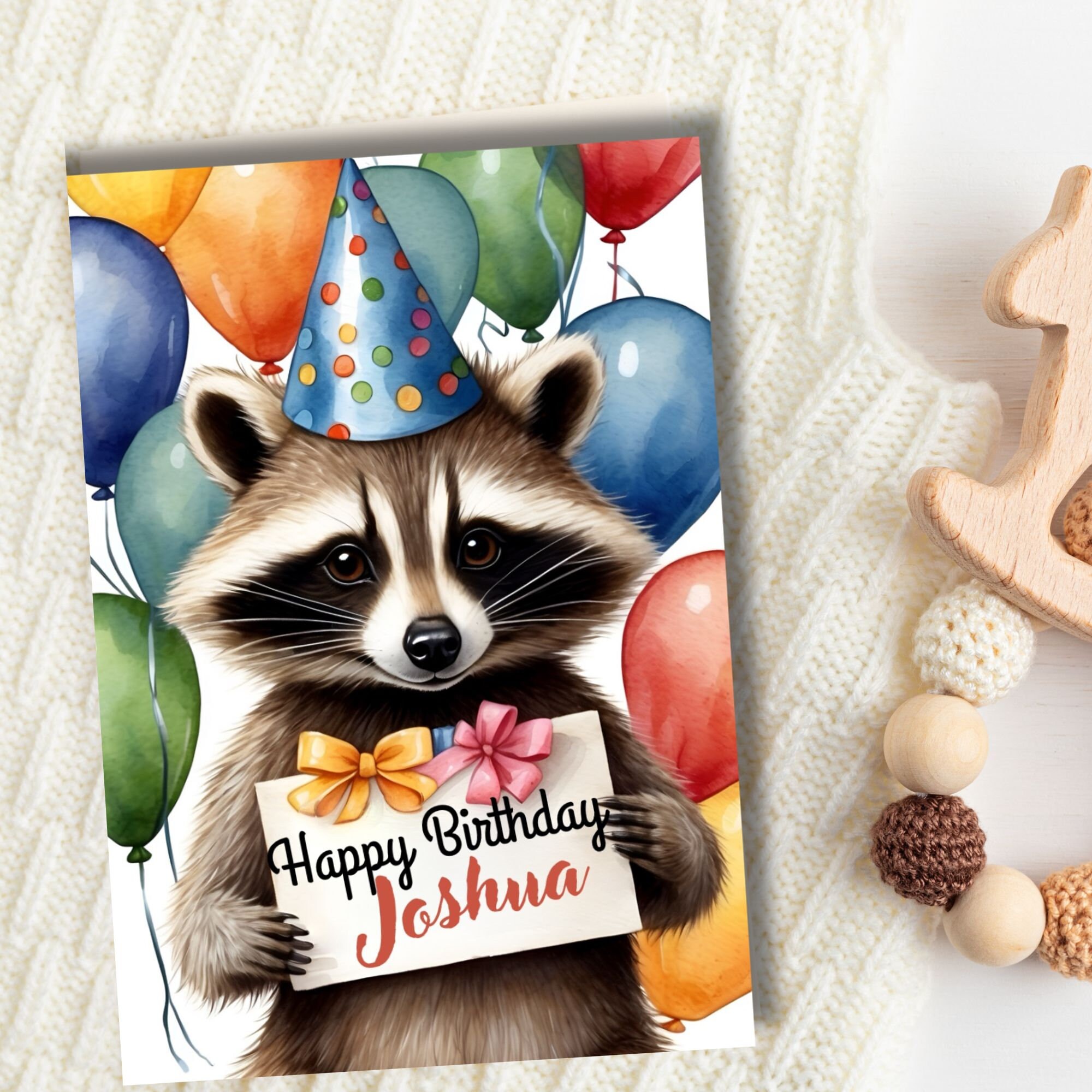 Printable Raccoon Birthday Card,cute Animals Birthday Card, Digital