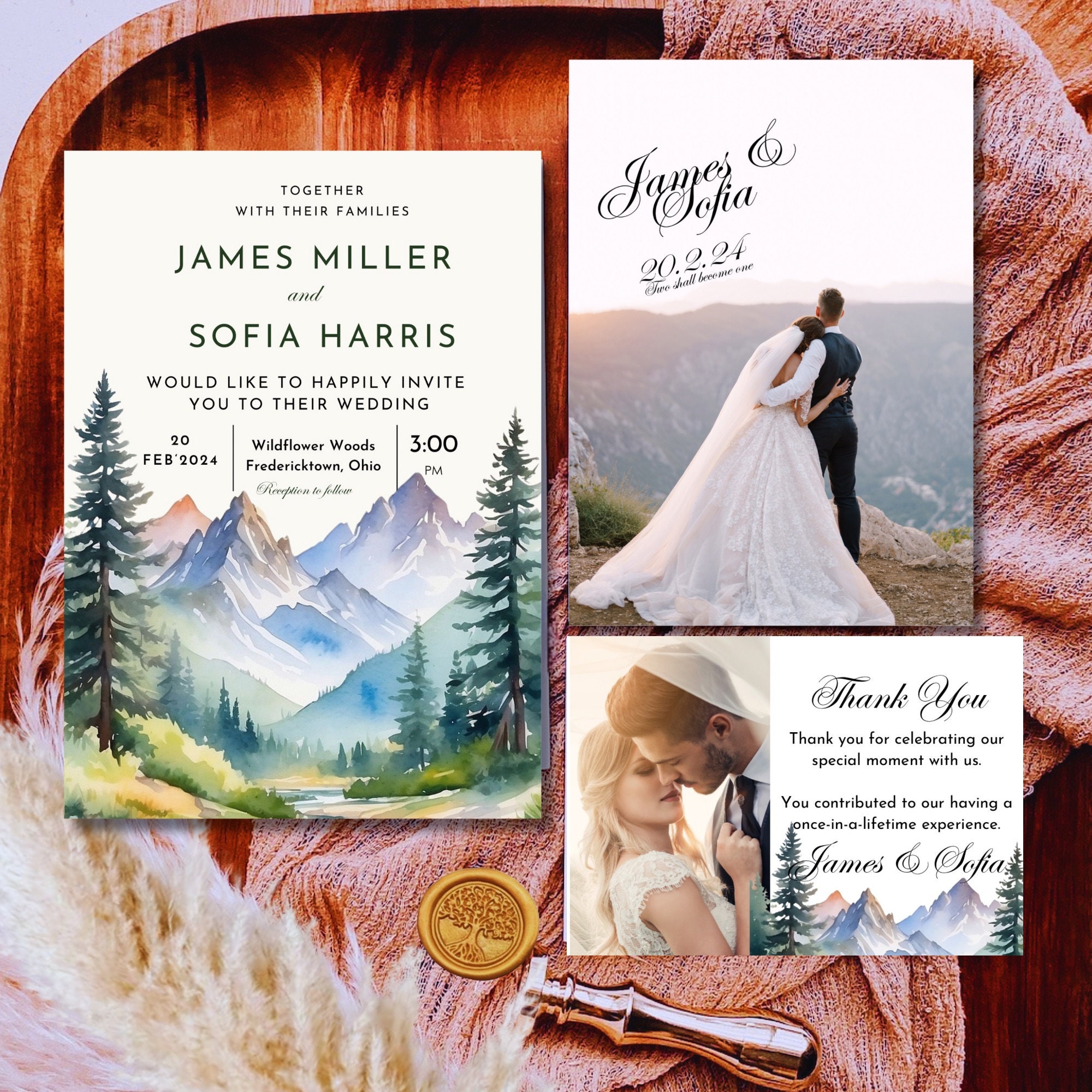 Printable Mountain Wedding Invitation Template Set,lake Mountains ...
