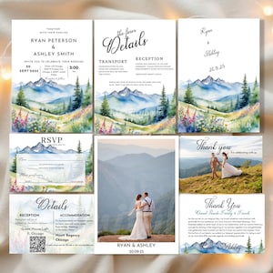 Mountain Wedding Invitation Bundle,Wedding Invitation Suite,Destination Wedding Invitation Set,Mountain Wedding Invitation Template