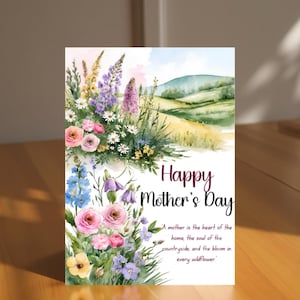 Blumen Muttertagskarte | Handgemachte Karte für Mama | Aquarell Blumen | Elegantes Muttertagsgeschenk | Karte für Sie | Mama Grußkarte