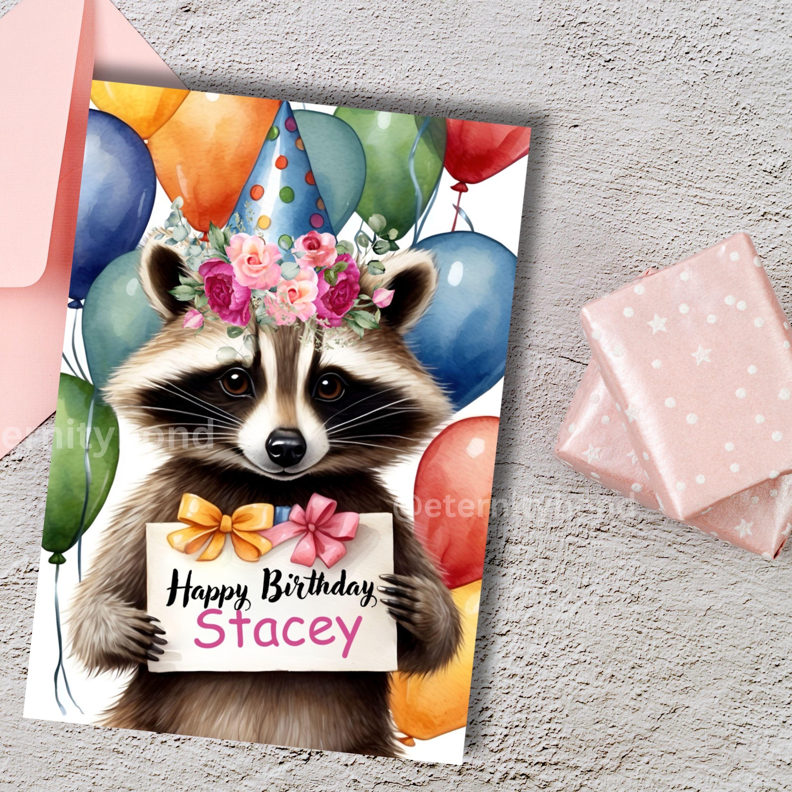 Printable Raccoon Birthday Card,cute Animals Birthday Card, Digital ...
