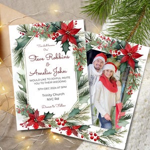 Lot de faire-part de mariage de Noël, Faire-part de mariage de Noël, Faire-part de mariage d'hiver, Faire-part de mariage chrétien, Faire-part de mariage hivernal