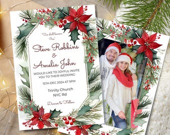 Paquete de invitaciones de boda navideñas: Diseño de bayas invernales (edición digital)