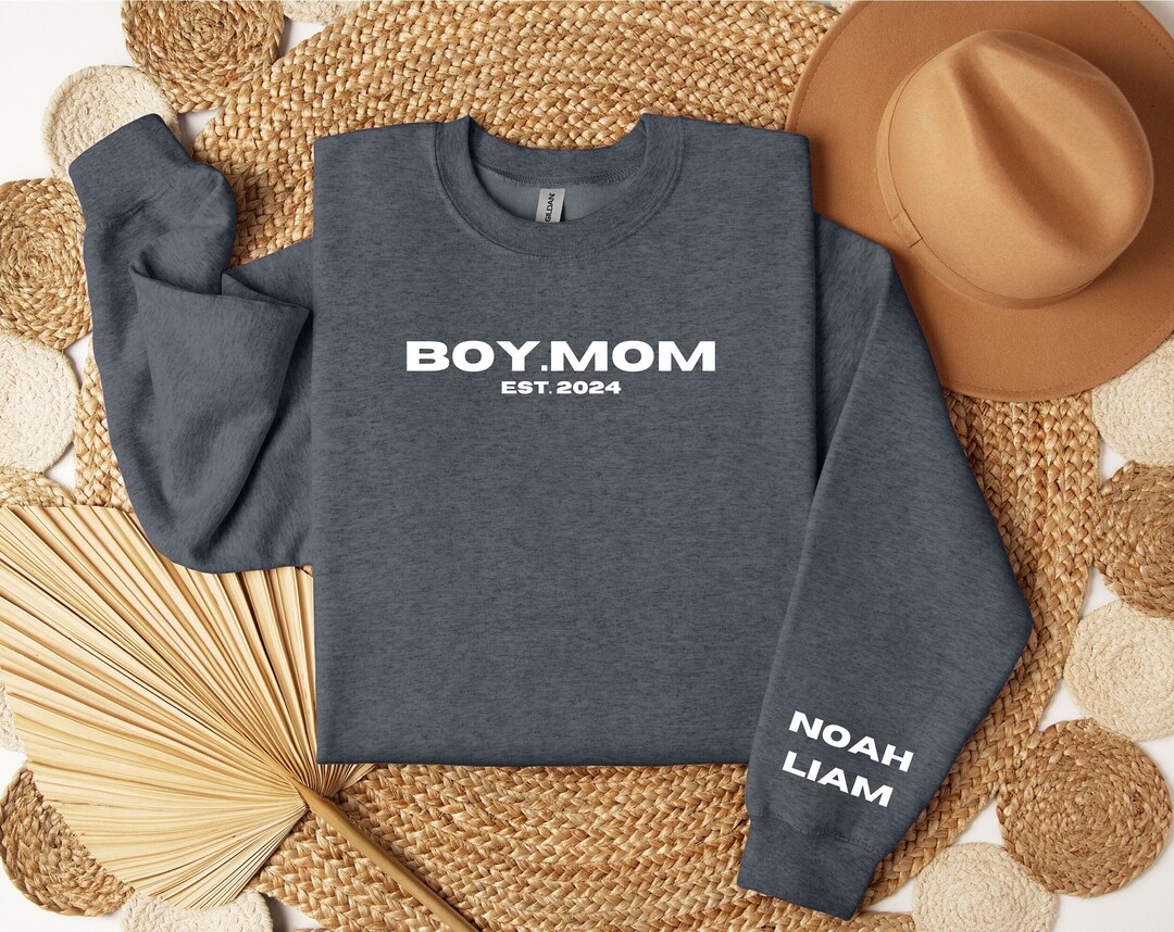 Boy Mom Sweatshirt Personalized Mom Sweatshirt Est. Boy Mom Etsy