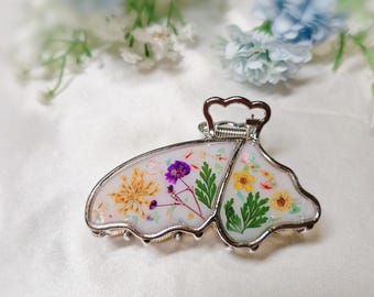 Handmade Pressed Flower Hair Claw: Silver Metal Hair Clip
