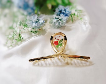 Handmade Pressed Flower Hair Claw: Elegant Metal Hair Clip