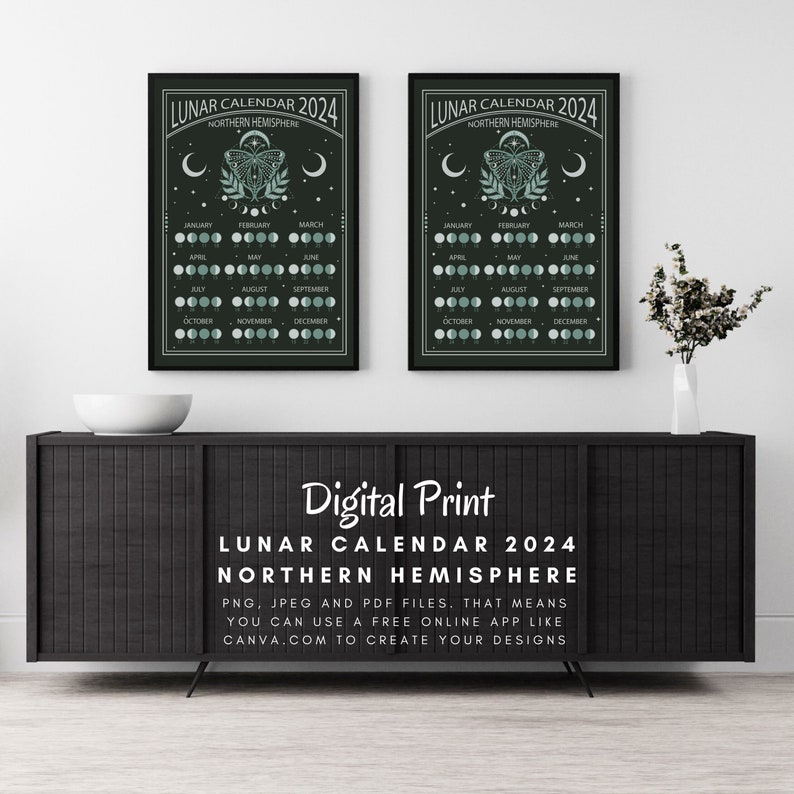Printable Lunar Calendar Full Moon Calendar 2024 Moon Phases Etsy