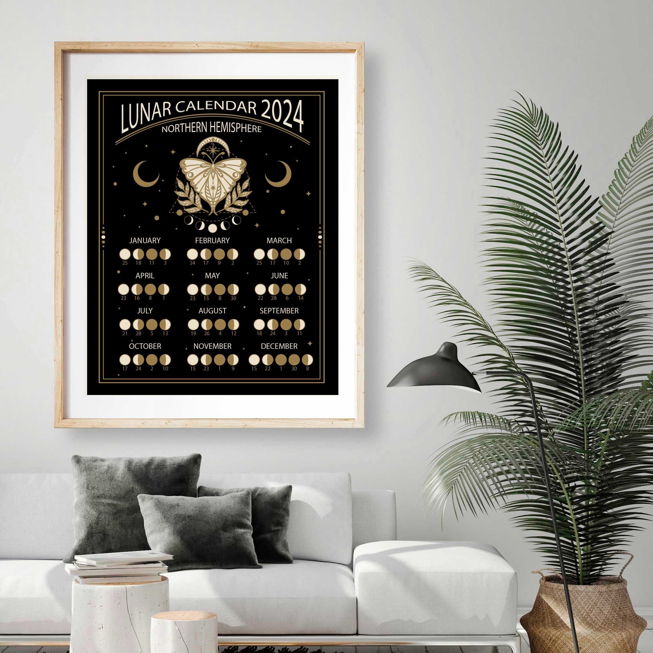 Moon Phases 2024 Printable Lunar Calendar 2024 Northern - Etsy