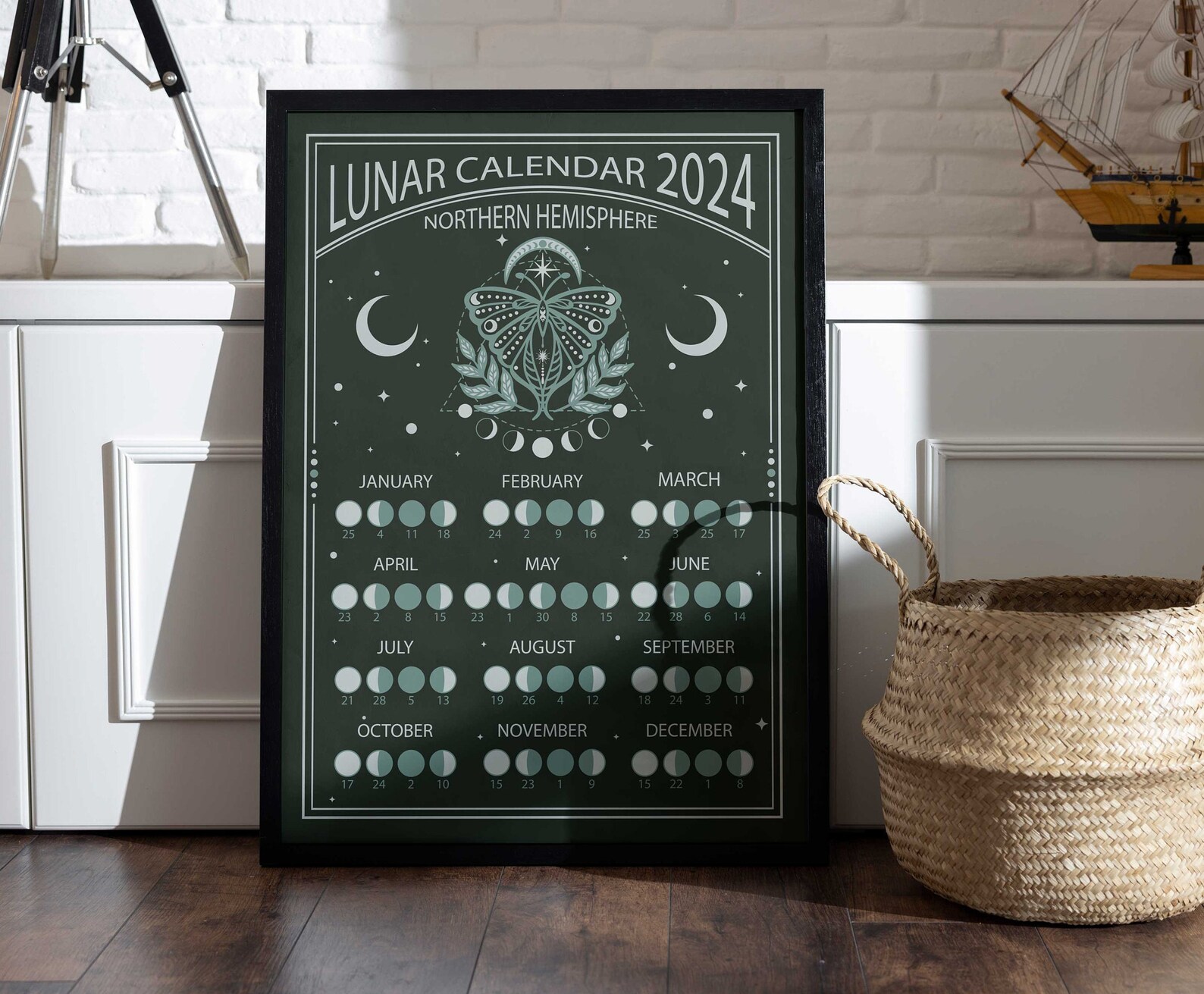 Printable Lunar Calendar Full Moon Calendar 2025 Moon Phases Etsy