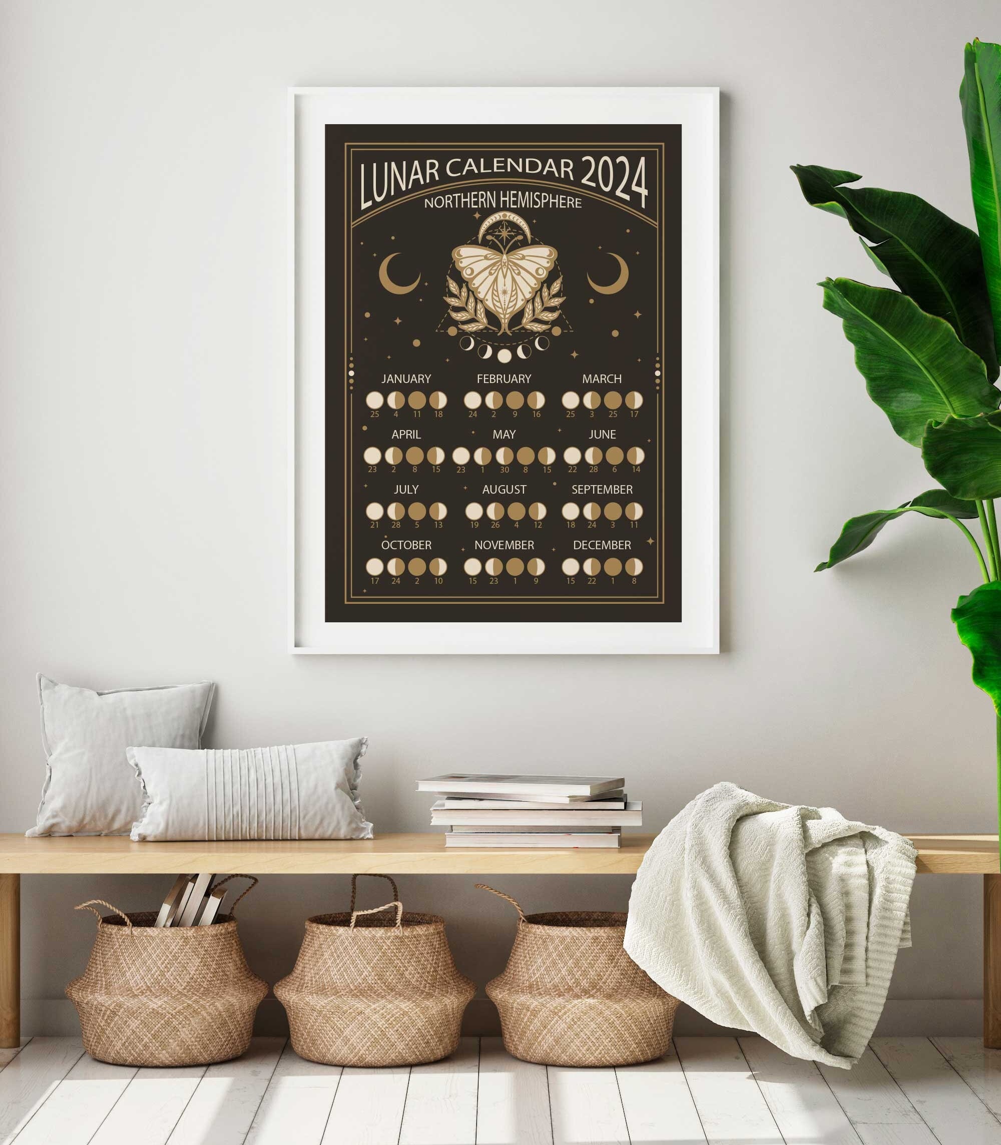 Moon Phases 2024 Printable Lunar Calendar 2024 Northern - Etsy
